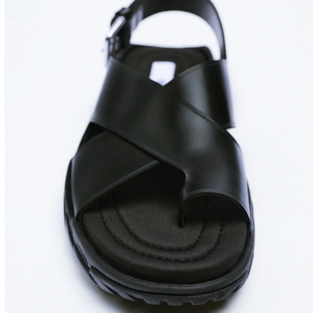 NWT Zara Vibram soled leather sandals lug trek black urban city size 39 - Picture 4 of 12